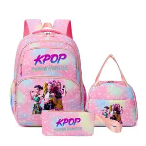 New 3-Piece Set: K-Pop Girl-Themed ColorfulBackpack, Lunch Bag, and Pencil CaseSet,fashionable and versatile, casual andtrendy
