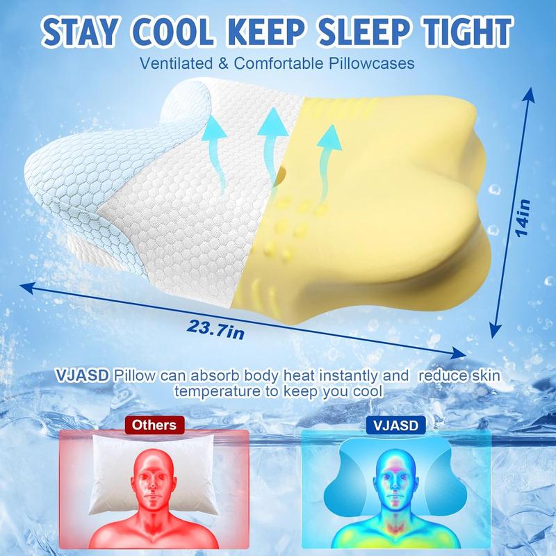 Cervical Neck Pillows with - Cooling Pillows for Pain Relief Pillows Ergonomic Neck - Adjustable Orthopedic Bed Pillows with Breathable Pillowcase for Sleeping