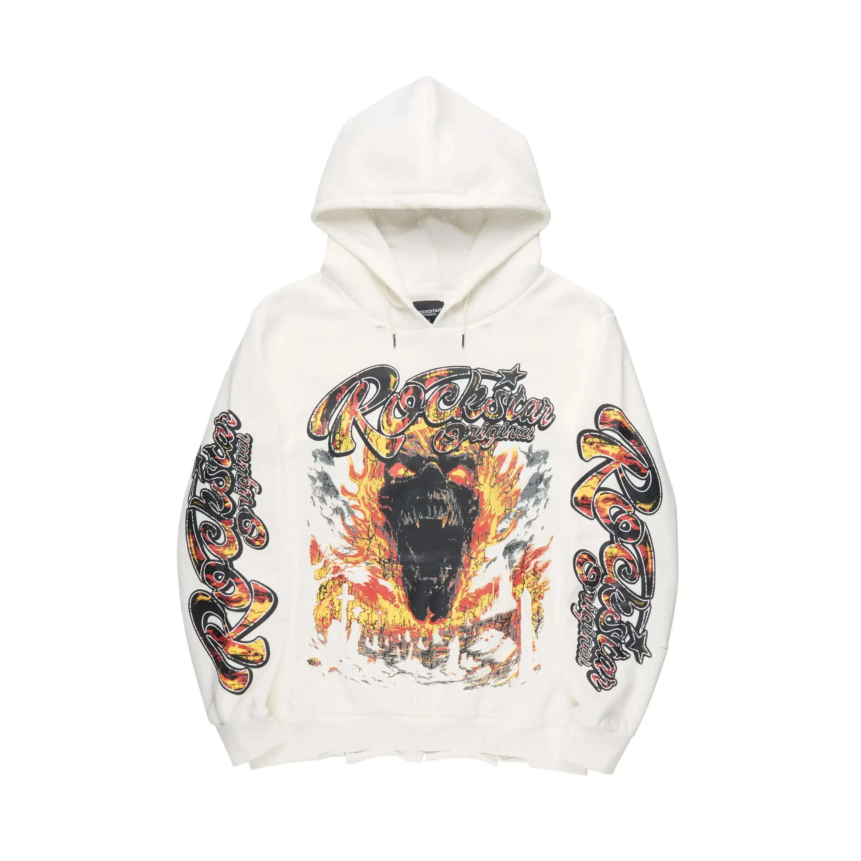 Flamer White Distressed Graphic Relaxed Hoodie