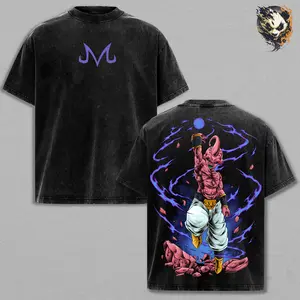 Majin Buu DBZ Washed Anime Tee – Manga Shirt, Pink Villain Transformation Graphic T-Shirt, Heavyweight Oversized Streetwear, Gift for Anime Fans
