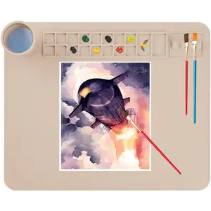 20"x 16" Beige Silicone Painting Art Mat with Cup, Large Craft Mat for Kids DIY Drawing, Resin, Paint and Clay Art Creation
