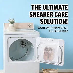 Mesh Sneaker Dryer Laundry Bag, Home Supplies Laundry Tools & Accessories, 15.5x15.5in Large Size, Elastic Strap, Sturdy Material, Space-Saving Honeycomb Design, Easy to Use & Clean