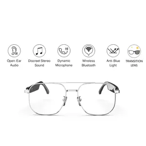 Lensly Bluetooth Auto Color Change Smart Glasses Magnetic Metal Photochromic Lenses Wireless Audio Dust-Resistant Mesh Lightweight Wireless Aesthetic Wearable