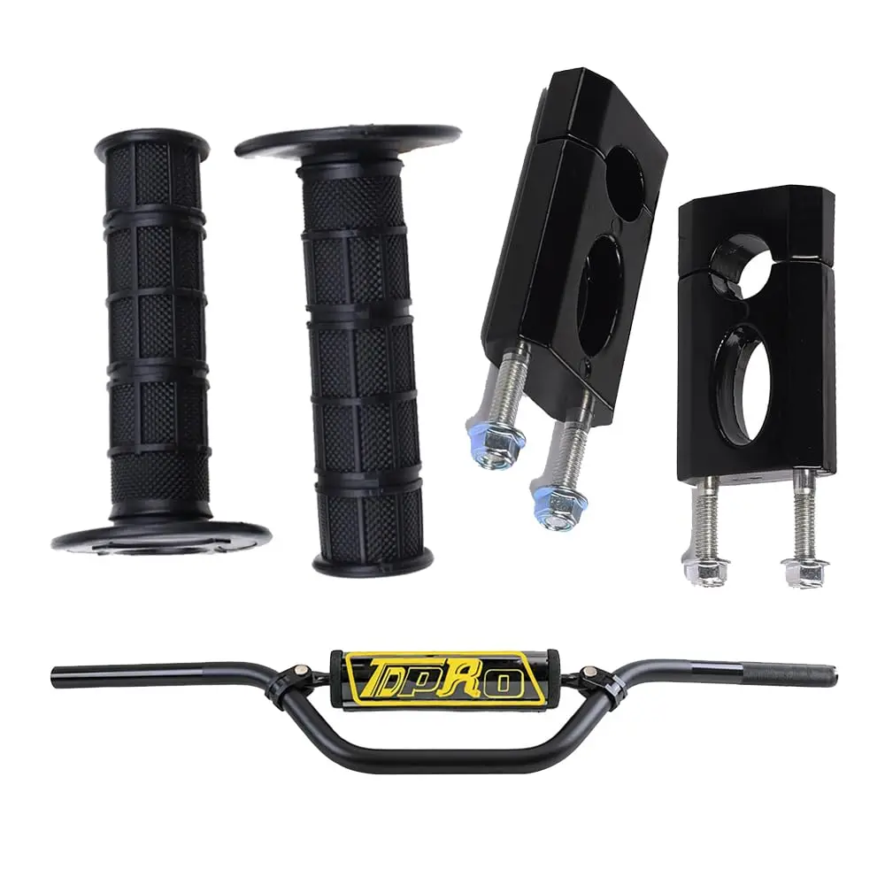 Dirt Pit Bike Handlebar Cross Bar Fat Bar + 7/8'' 22mm Handlebar Hand Grips + CNC Handlebar Risers Clamp for Pocket Rocket Trail Bike CRF50 CRF70 XR50 XR70 Apollo SSR125 KLX110 KX65 DHZ