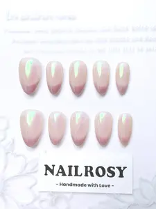 nailrosy 10Pcs Handmade Removable Press On Nails Kit - Violet-Lilac Purple Chrome Short Almond False Nails, Transparent French Tips with Mirror Powder, Glossy Shimmer Finish, 2026 Elegant Minimalist Beauty Accessory, Removable False Nails