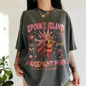 Spooky Island Comfort Colors Shirt, Halloween Disco Skull Tee, 90s Nostalgia Summer Spooky Gift, Trendy Halloween Apparel Check Cotton