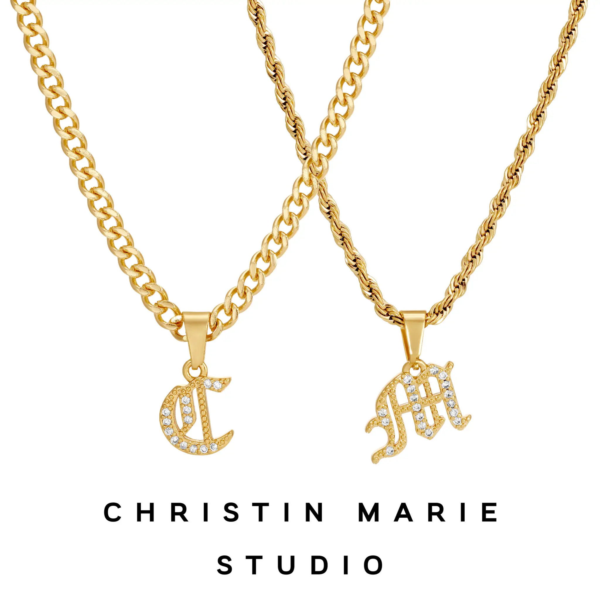 Gold Old English Micro Initial Necklace