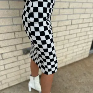 Black checkered stretch sweater skirt
