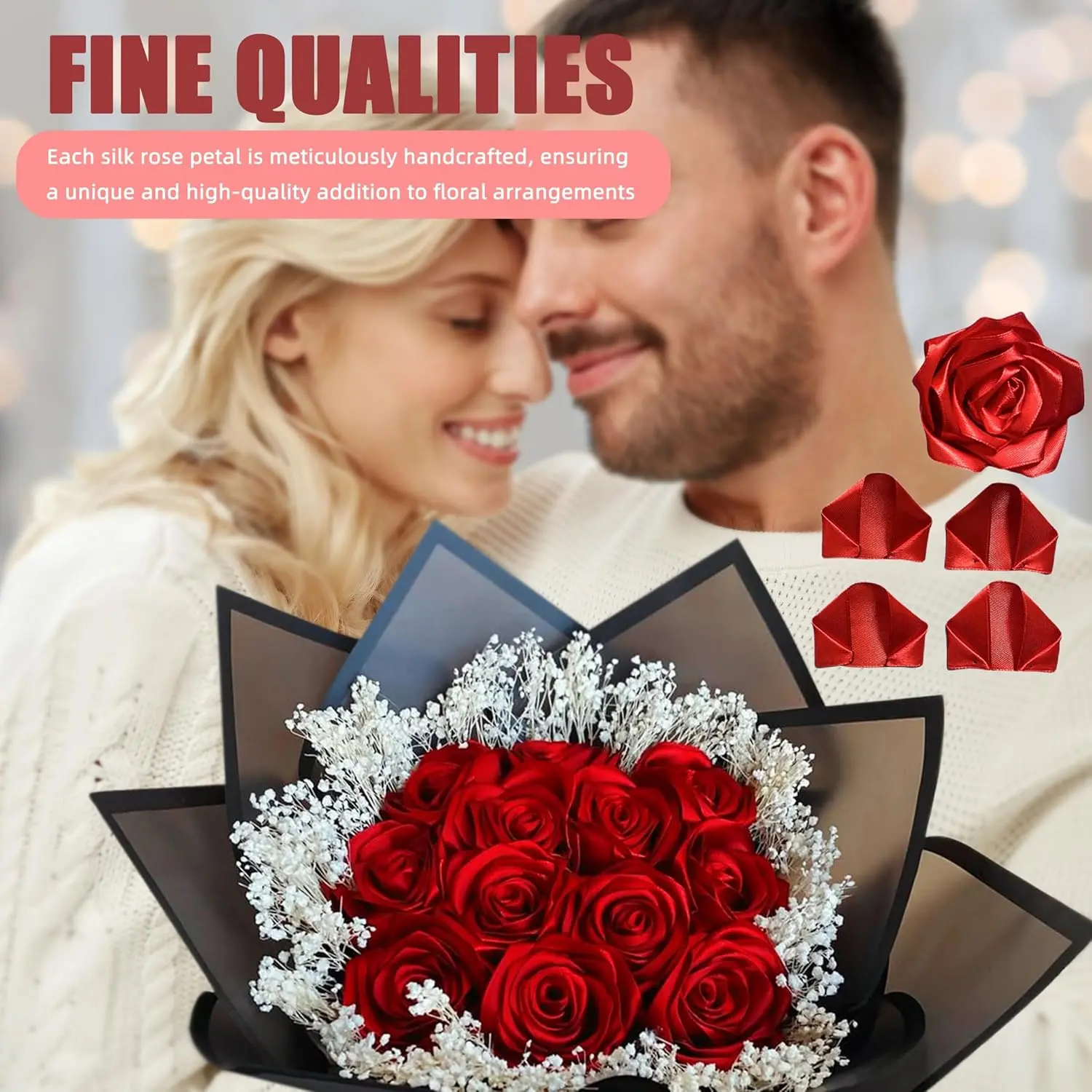 300-Piece Handmade Woven Silk Satin Ribbon Rose Petals - Prefabricated Semi-Finished Polyester Set for Wedding Flower Decor, Romantic Artificial Flower Bouquets, Valentine's Day Home Decor