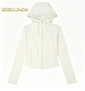 ROROLEMON Fitted Cropped Activewear Jacket Hooded Yoga Coat with Zipper Pockets