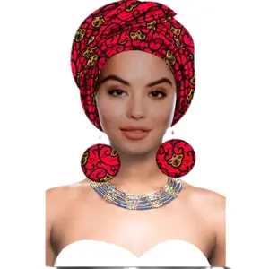 African Turbans Headwraps With Marching  Earrings Made With Ankra Fabric.
