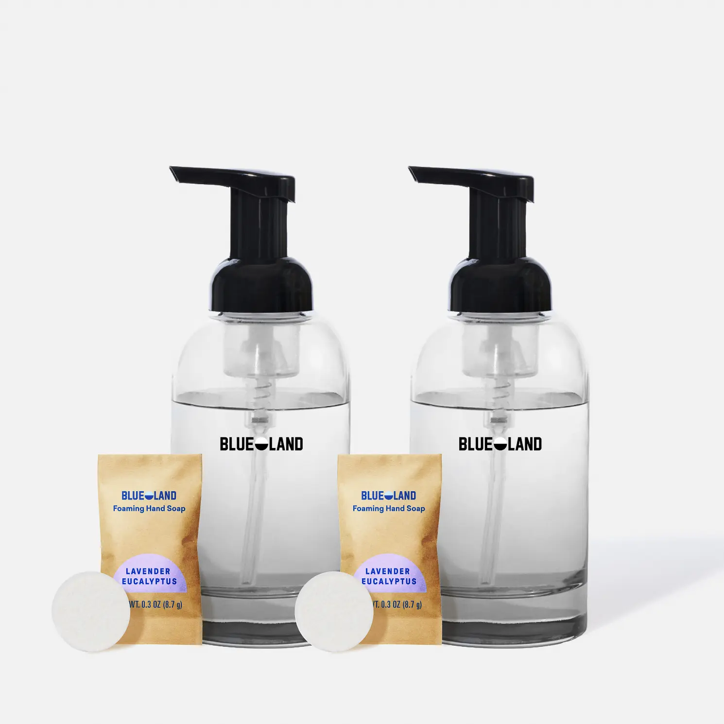 Blueland Foaming Hand Soap Starter 2-Pack, Plastic-Free, Eco-Friendly Hand Wash Soap Refill Tablets + 2 Refillable Glass Bottles