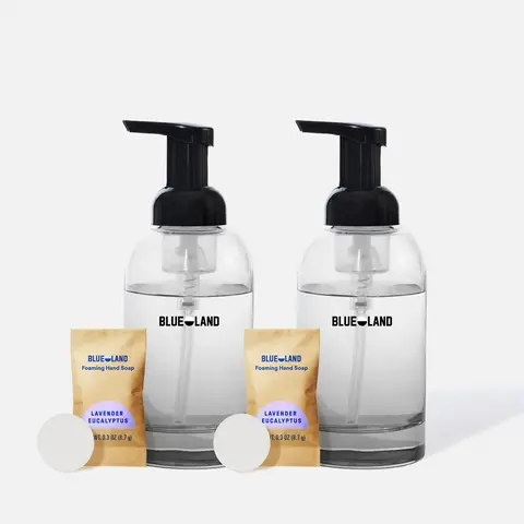 Blueland Foaming Hand Soap Starter 2-Pack, Plastic-Free, Eco-Friendly Hand Wash Soap Refill Tablets + 2 Refillable Glass Bottles
