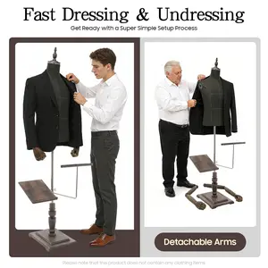 Adjustable Height Male Dress Form with Movable & Detachable Arms, 180° Tiltable Shoe Rest, Standard Mannequin for Boutique Department Store Tailor Shop Clothing Display