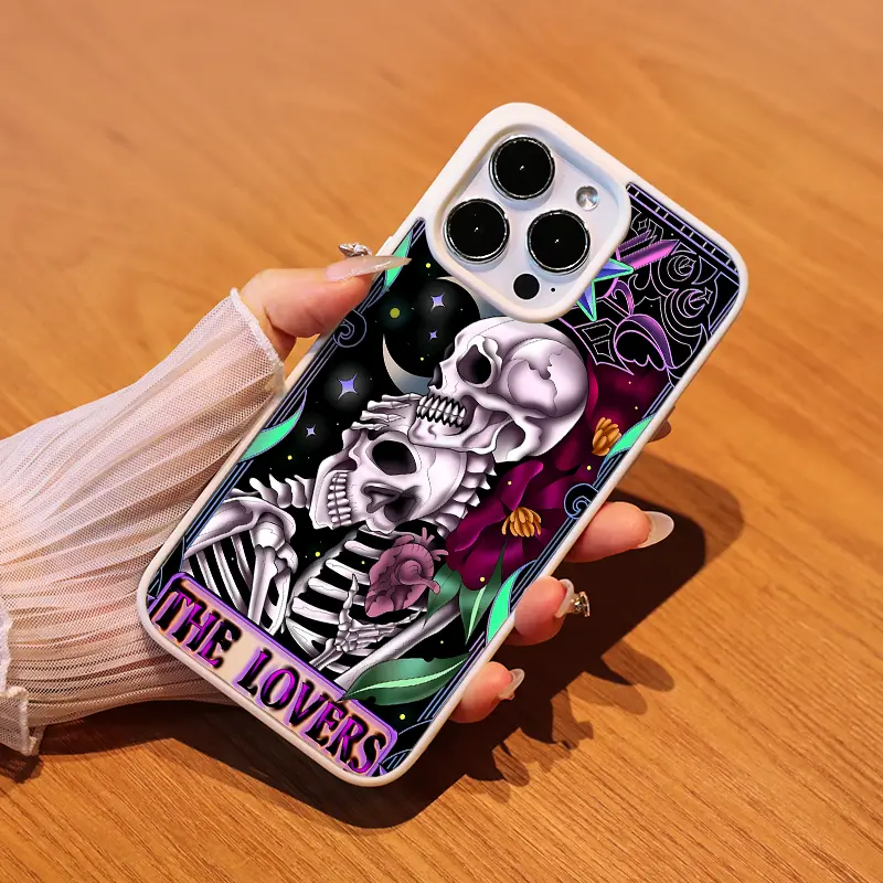 Tarot The Lovers Skull Pattern Matte Magnetic Phone Case - Electronic Customized Protection Cover, Anti-Fingerprint, Wear-Resistant Acrylic for iPhone 11/12/13/14/15/16/16E/Mini & Samsung 22/23/24/25 Series Flip Wireless Handheld Device Accessories