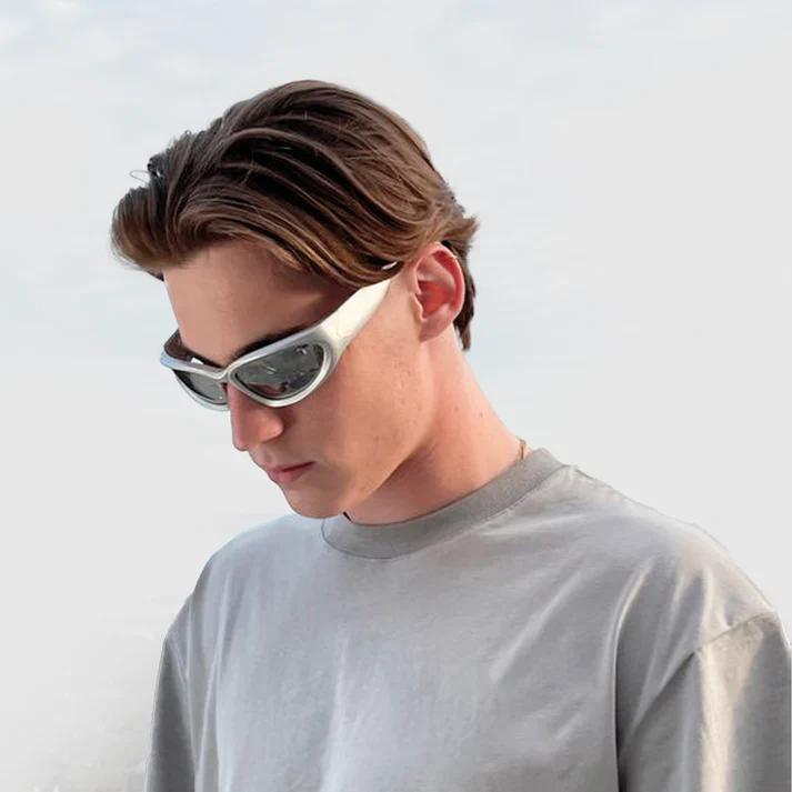 Y2K Glasses & Sunglasses 2000s Retro | Black Rave Party Shades | Futuristic Rimless Wrapround UV400 Polarized Sunglasses for Women Men | Unisex Sports Fashion Sun Glasses