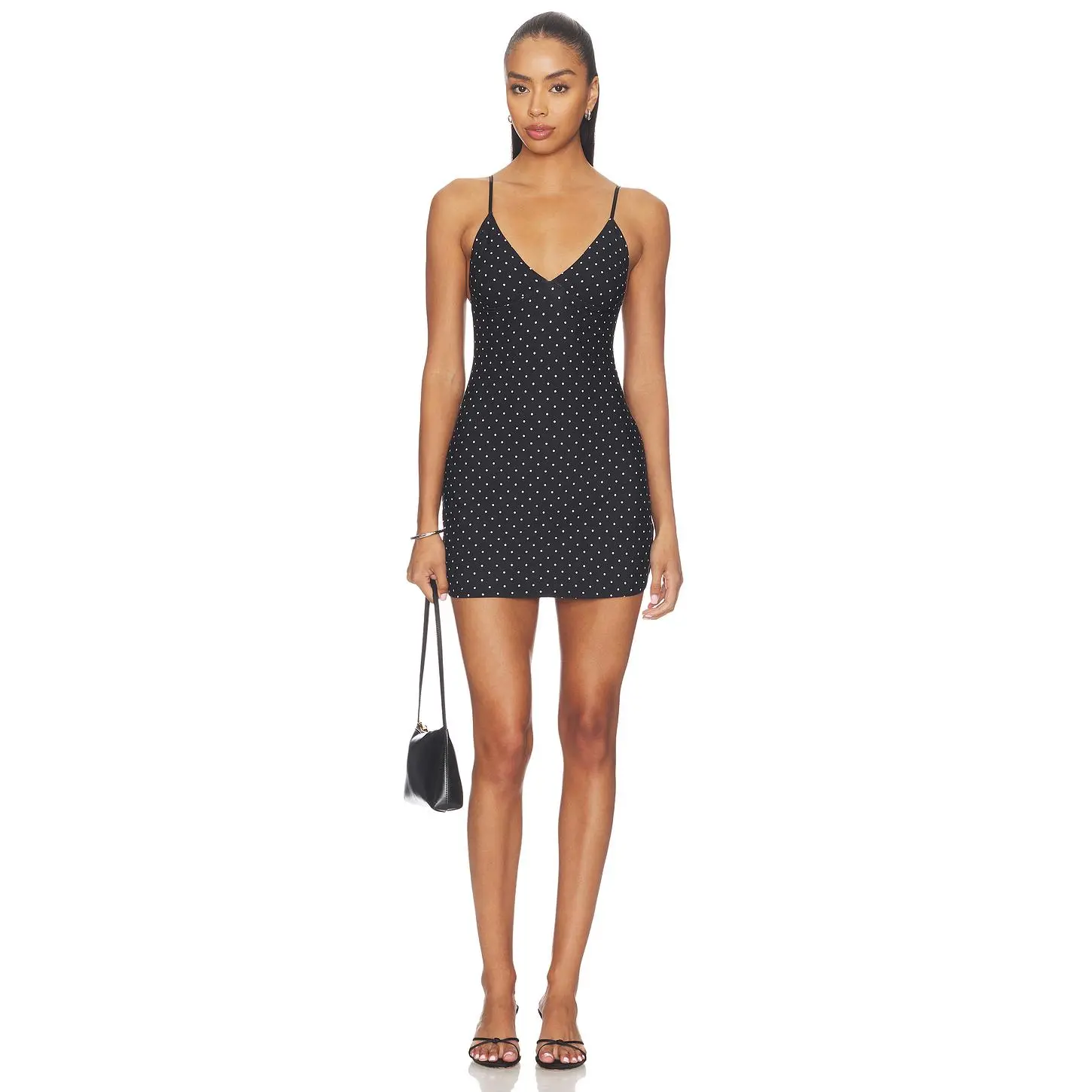 Good American Weightless Sculpting Mini Dress in Mini Dot Black