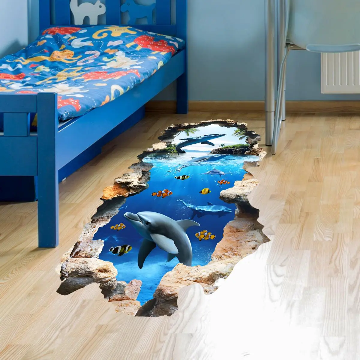 3D Ocean Dolphin Pattern Wall Sticker, 4 Counts/set Self Adhesive Wall Decal, Wall Art Decorative Sticker for Home Living Room Bedroom, Ornaments