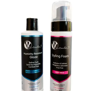 VCurls Styling Foam and Humidity Resistance Glaze with Mango Seed Butter Aloe Vera & Tamanu Oil for All Hair Types 2A-4C