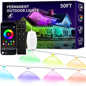 50ft Permanent Outdoor Lights  IP67,  RGB+IC Eaves LED Lights with App & Button Control, 200+ Dynamic Scene Modes for House Roof, Garden, Christmas, Party Decor