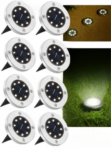 JT Morolux Solar Ground Lights, LED Disk Lights, White, Waterproof Outdoor Path Lights for Garden, Lawn, Walkway, Driveway