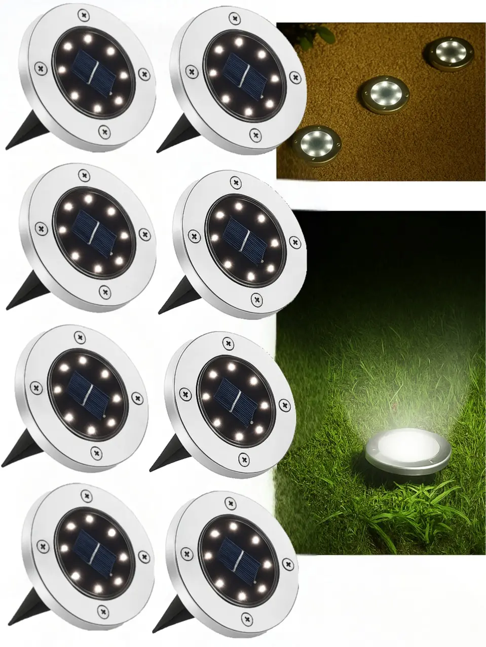 JT Morolux Solar Ground Lights, LED Disk Lights, White, Waterproof Outdoor Path Lights for Garden, Lawn, Walkway, Driveway, Solar Powered Lighting, Pathway Solar Lights