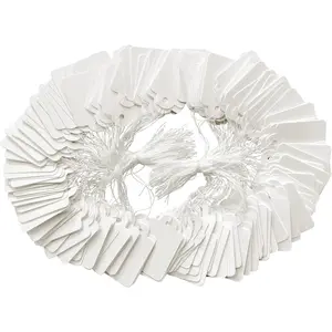 200 White Price Display Tags with String, White Pricing Writable Tags for Jewelry, Clothing, Hang Blank Tag with String- 1.38 x 0.87 Inches