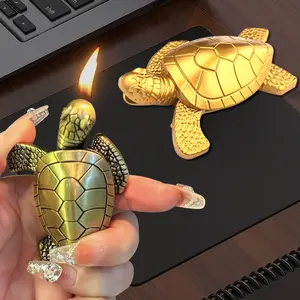 Torch Lighter, Creative Desktop Golden Turtle Butane Lighter, Cool Portable Gas Lighter, Adjustable Soft Flame Lighter, Refillable Butane Lighter for Men Women Friends Gifts (Without Butane)