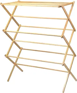HOME IT Wooden Clothes Drying Rack for Laundry - Collapsible Folding Bamboo Laundry Drying Rack for Drying Clothes - Heavy Duty Pre Assembled