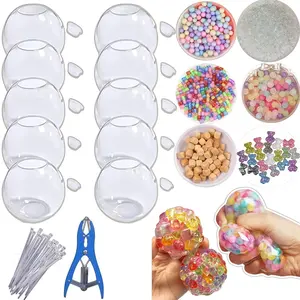 DIY Pressure Ball Making Kit with Filler, 10 Pieces Squeezing Stress Relief Fidget Balls, Transparent Blank Skin with Air Pump and Expansion Tool, Adult Use