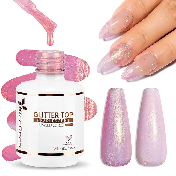 Nicedeco Pearlescent Shimmer Iridescent Gel Nail Polish Top Coat 015, with Precision Brush for Manicure & Nail Art, Cosmetic, Bottle, Single Bottle, Nail Care, Manicures