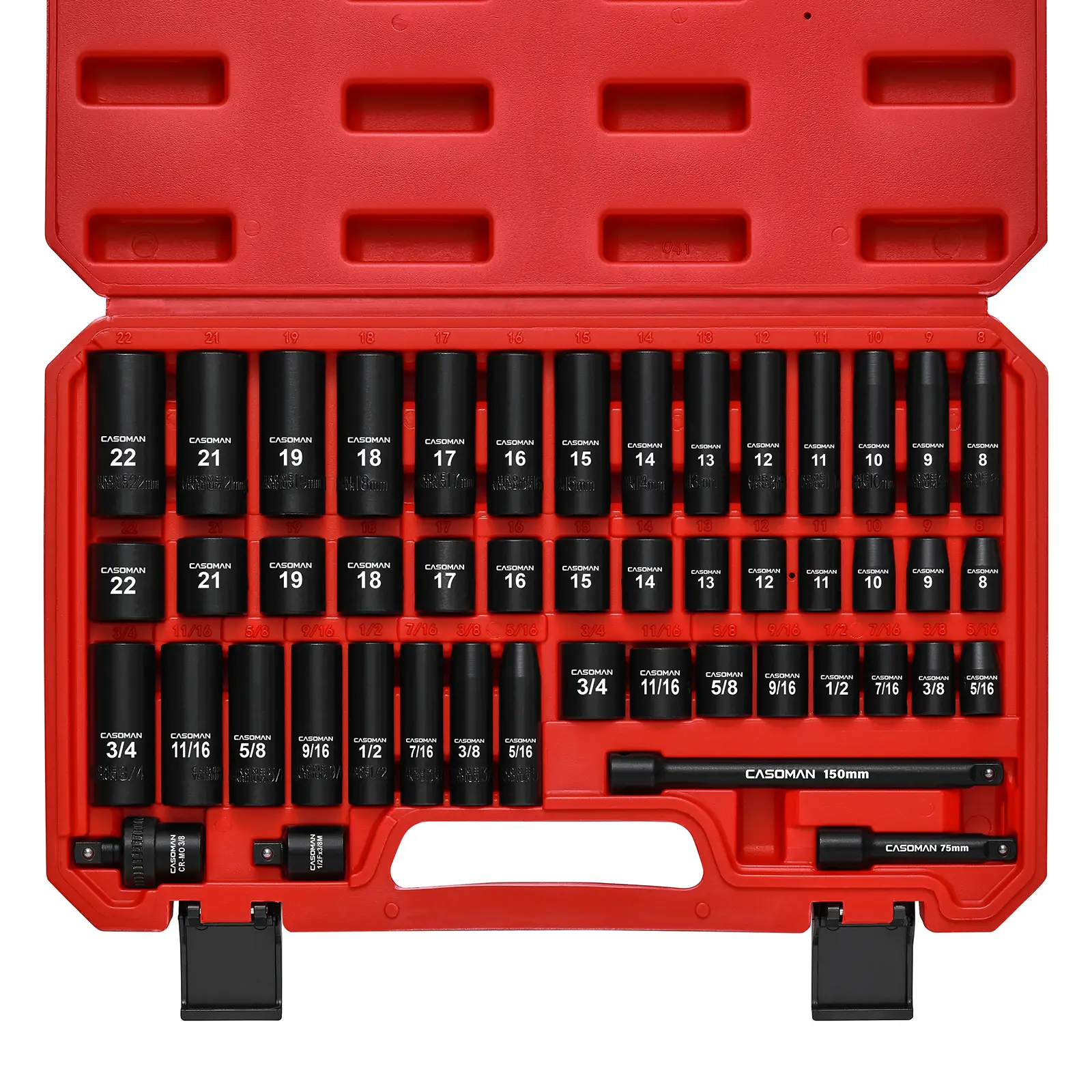CASOMAN 49-Piece 3/8" Drive Impact Socket Set SAE/Metric 6 Point CR-V Steel Includes Extension Bar Adapter & Universal Joint Tool #TikTokShopBacktoSch