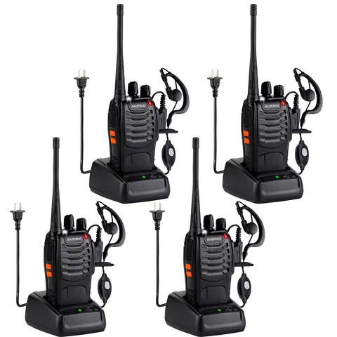 BaoFeng 888S Portable UHF Plastic Handheld Walkie Talkie Device (4 Pack) - 16 Memory, Rechargeable, Wireless Charging, Flashlight, Lithium Battery, Charger, Headset, Button-Operated, Noise-Reducing Distortion-Free Audio, Business Use, Adult Gift Idea