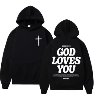Harajuku Aesthetic Christian Jesus Church Hoodie for Men and Women with Bible Verse and God Loves You Design - Menswear, Sweaters