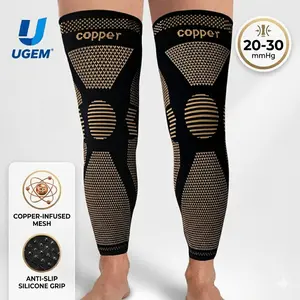 UGEM Copper Full Leg Compression Sleeves - 20-30mmHg Support for Circulation, Varicose Veins & Swelling - Non-Slip Long Stockings (Medias de Compresión para Circulación y Varices)