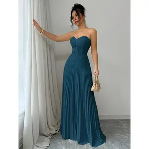 Gorgeous Women's Strapless A-Line Dress! Pleated Waist, Floor-Length Black Formal Gown. Ideal for Weddings & Evening Events. Spring/Summer Must-Have, Machine Washable! Brand Name