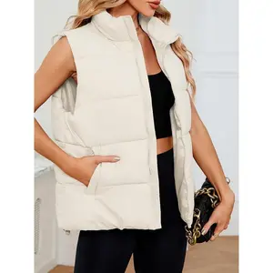 Oversized Quilted Puffy Vest - Women's Outerwear Vests with Pockets - Coat Jackets Tops Can be used with raincoat