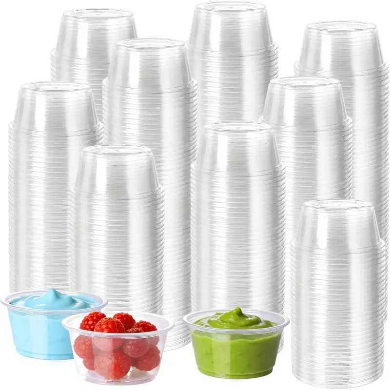 200PCS 2oz Disposable Plastic Portion Cups (No Lids), Small Mini Sauce Cups for Portion Control, Salad Dressing Cups, Airtight and Stackable Condiment Cups for Party, Holiday and Daily Use