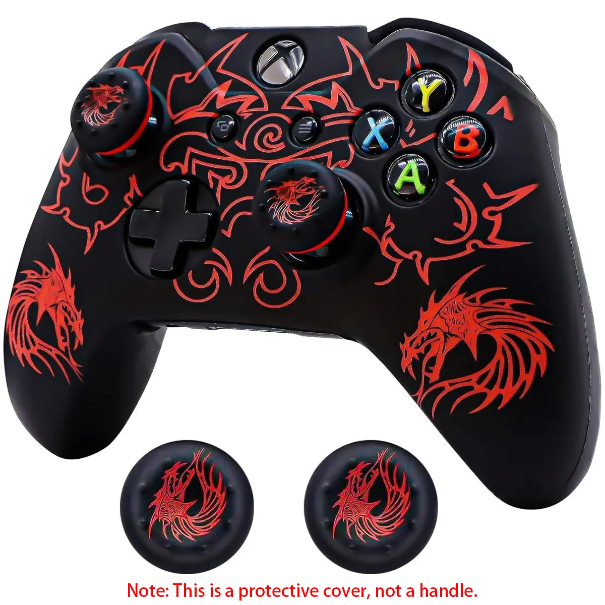 Dragon Pattern Anti-Slip Silicone Skin Cover for Microsoft Xbox One Controller 1 Wireless/Wired Gamepad Joystick,Protective Gamepad Case with 2 Thumb Grips Caps, Sweat Resistant Gaming Console Accessory
