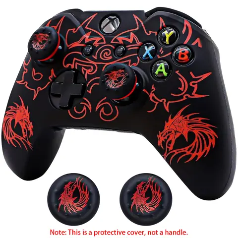 Dragon Design Silicone Controller Skin for Microsoft Xbox 1 Wireless/Wired Controllers - 1x skin cover, 2x thumb grips caps, anti-slip, sweat-resistant, durable, protective game console accessories