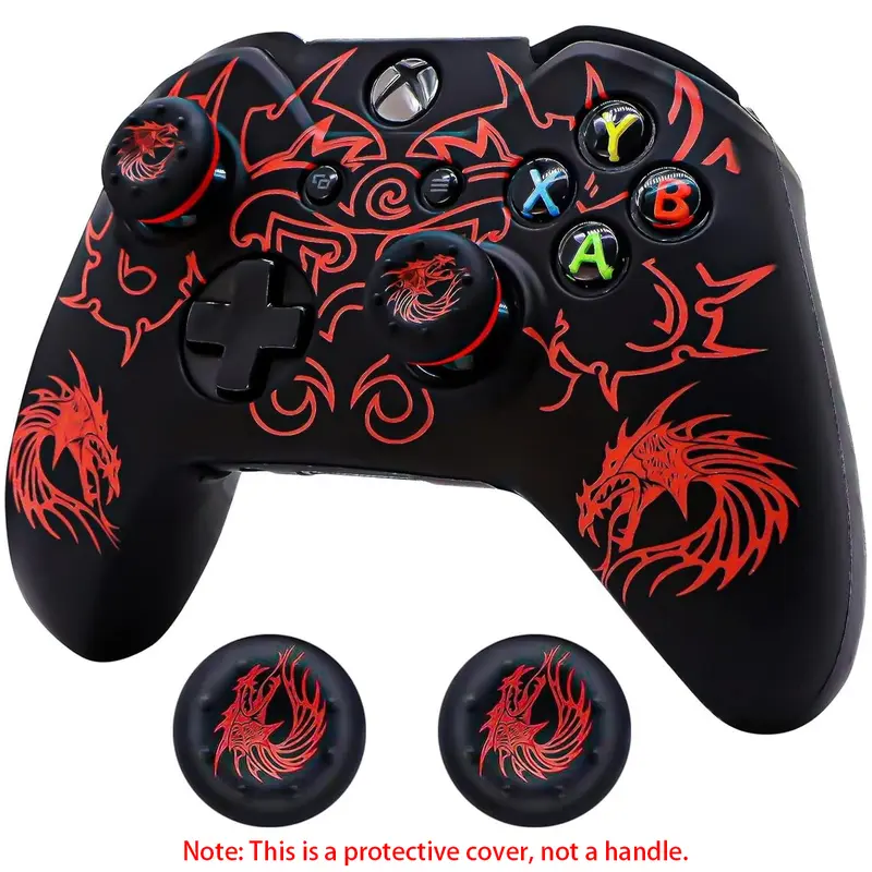 Dragon Design Silicone Controller Skin for Microsoft Xbox 1 Wireless/Wired Controllers - 1x skin cover, 2x thumb grips caps, anti-slip, sweat-resistant, durable, protective game console accessories