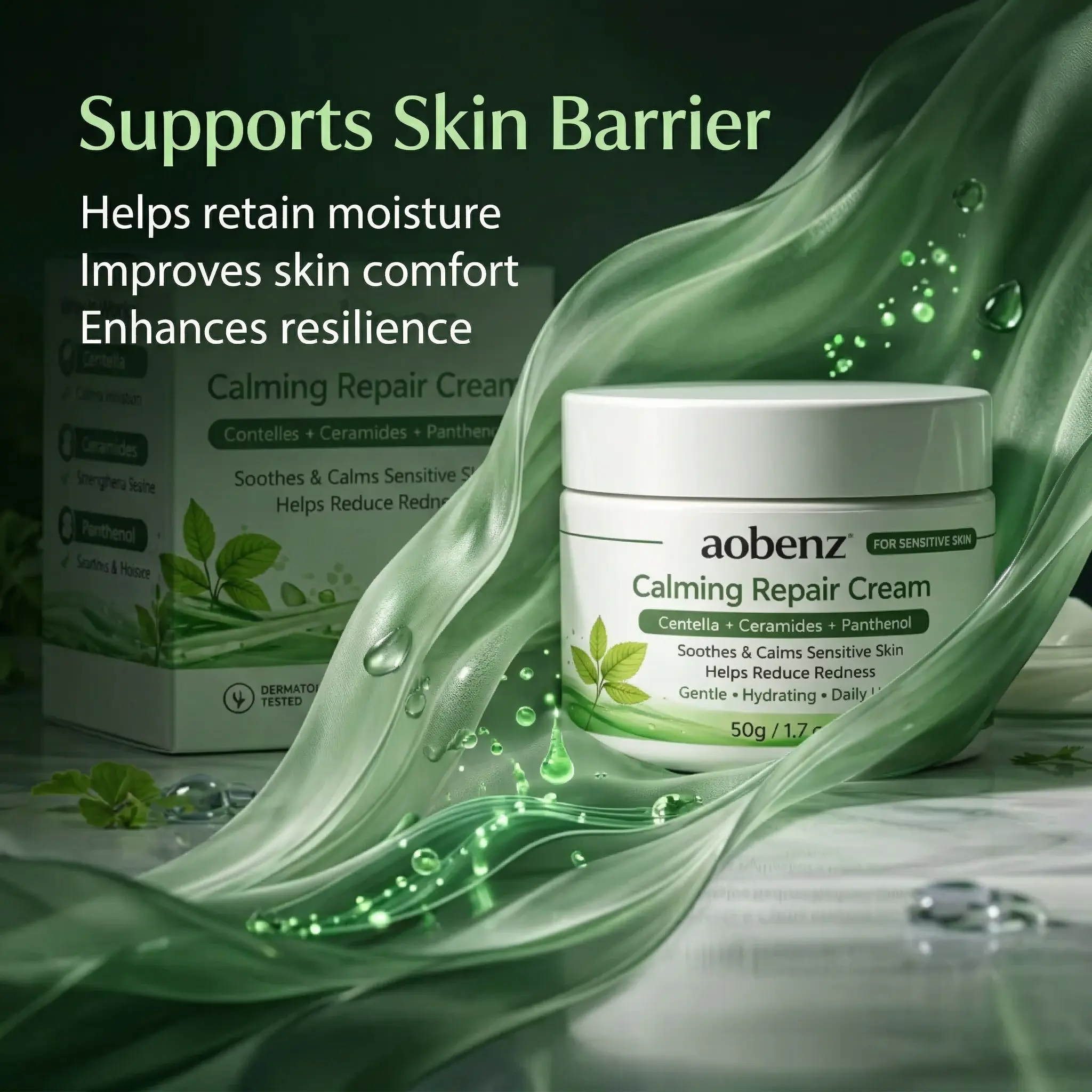 Calming Repair Cream with Centella, Ceramides & Panthenol, Soothes Sensitive Skin & Reduces Redness
