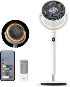 DREO Smart Fan for Bedroom, 120° +120° Omni-Directional Oscillating Fans, 100ft Quiet Pedestal Fan with RGB Light, 9 Speeds, 6 Modes, 20dB, 8H Timer, Wi-Fi/Voice/Alexa, 35-40" Floor Fans with Remote