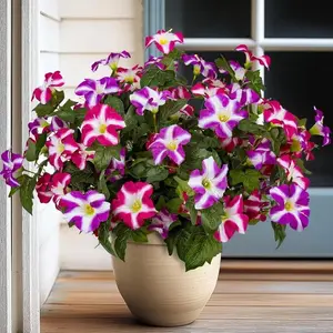 2pc Inch Artificial Fake Flowers for Outdoor,4 Pcs Faux Silk Petunias Spring Flowers for Outside for Indoor Porch Planter Front Door Garden Patio Window Box Home Decor(Double Red Lotus)