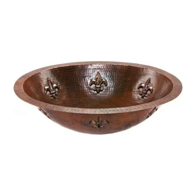 Oval Fleur De Lis Under Counter Hammered Copper Sink