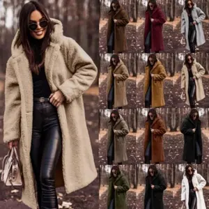 AutumnWinterFashionElegantLongCoatWomanPlushWarmFauxFleeceCoatWomenTeddyJacketFemaleTeddyCoatOutwearLadies