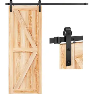5 FT Heavy Duty Sliding Barn Door Hardware Track Kit, Basic J Pulley, Slide Smoothly Quietly, Easy Install (5FT Track Kit for 26"~30" Wide Single Door)