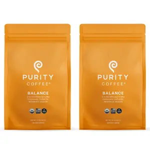 Purity Coffee BALANCE 2/3 Decaf Medium Roast – Low Acid Organic Coffee, Focus & Clean Energy, 12oz x(2 bags) – Ground