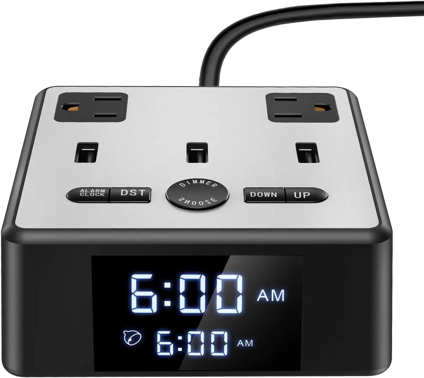 DS6 Classic Square PVC Digital Alarm Clock - Electronic Alarm Clock with Snooze Function, USB Ports - Black Home Decor for Home Supplies, Digital Clock