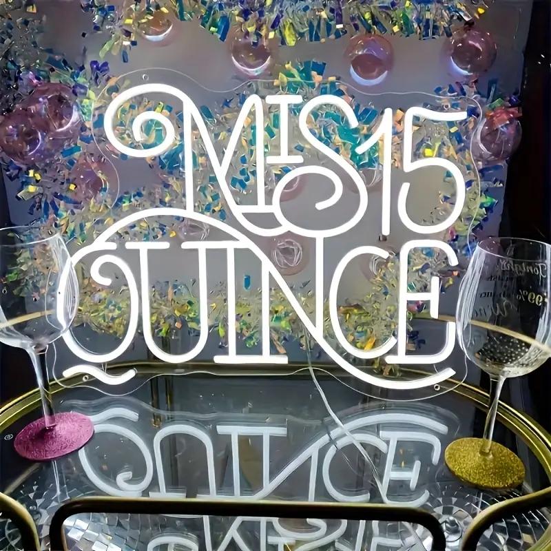 Mis Quince Neon Sign for Wall Decor,Happy Birthday Neon Signs for Bedroom Wall for Any Age Children's Room, Bar, Party, Christmas, Wedding Decoration